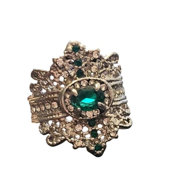 Victorian Trading Green Rhinestone & CZ Sterling Silver 925 Queen Ring Size 6 - Picture 13 of 16